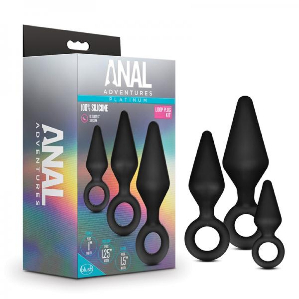Anal Adventures Platinum - Silicone Loop Plug Kit - Black - Anal Trainer Kits