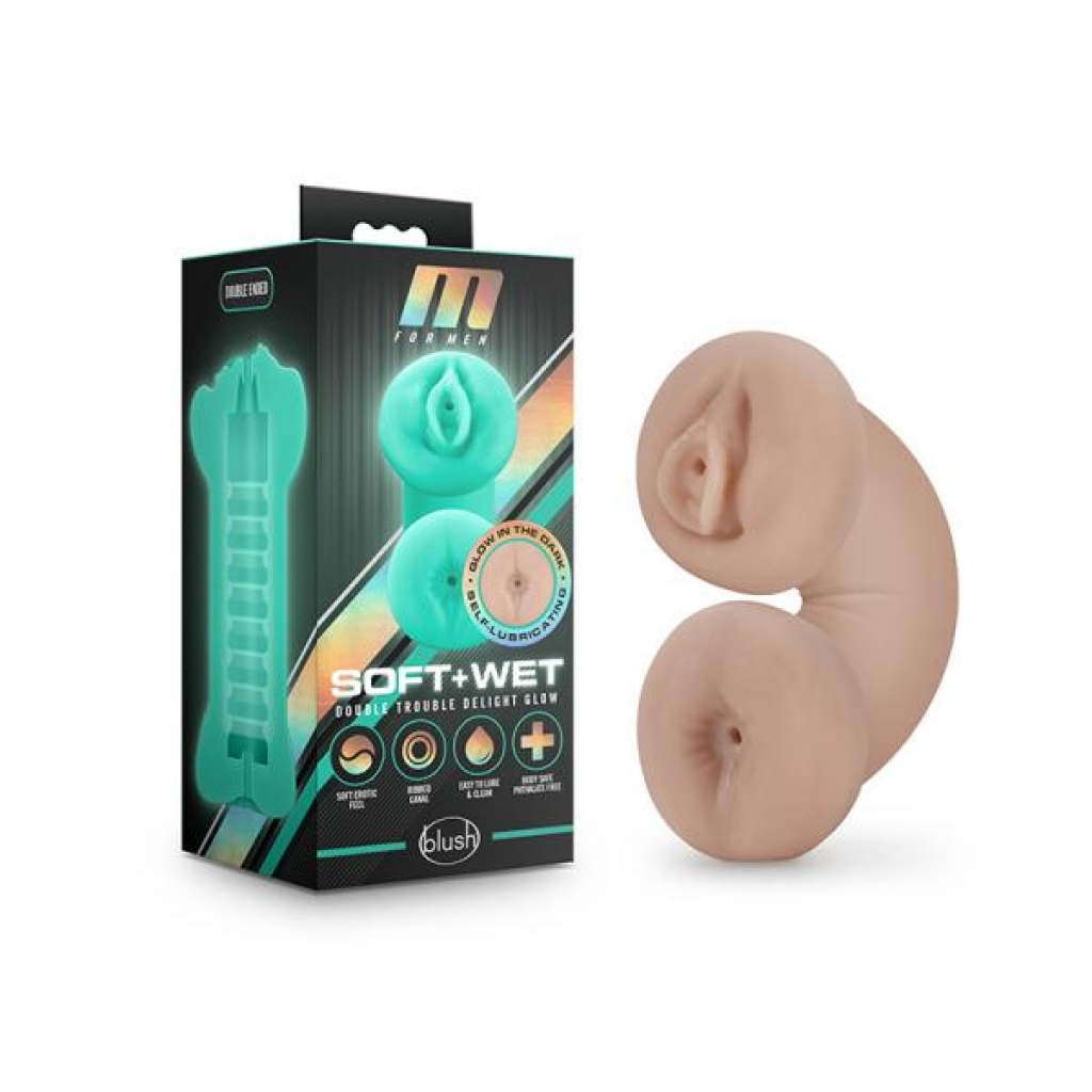 M For Men - Soft And Wet - Double Trouble Glow-in-the-dark Stroker - Vanilla - Pocket Pussies