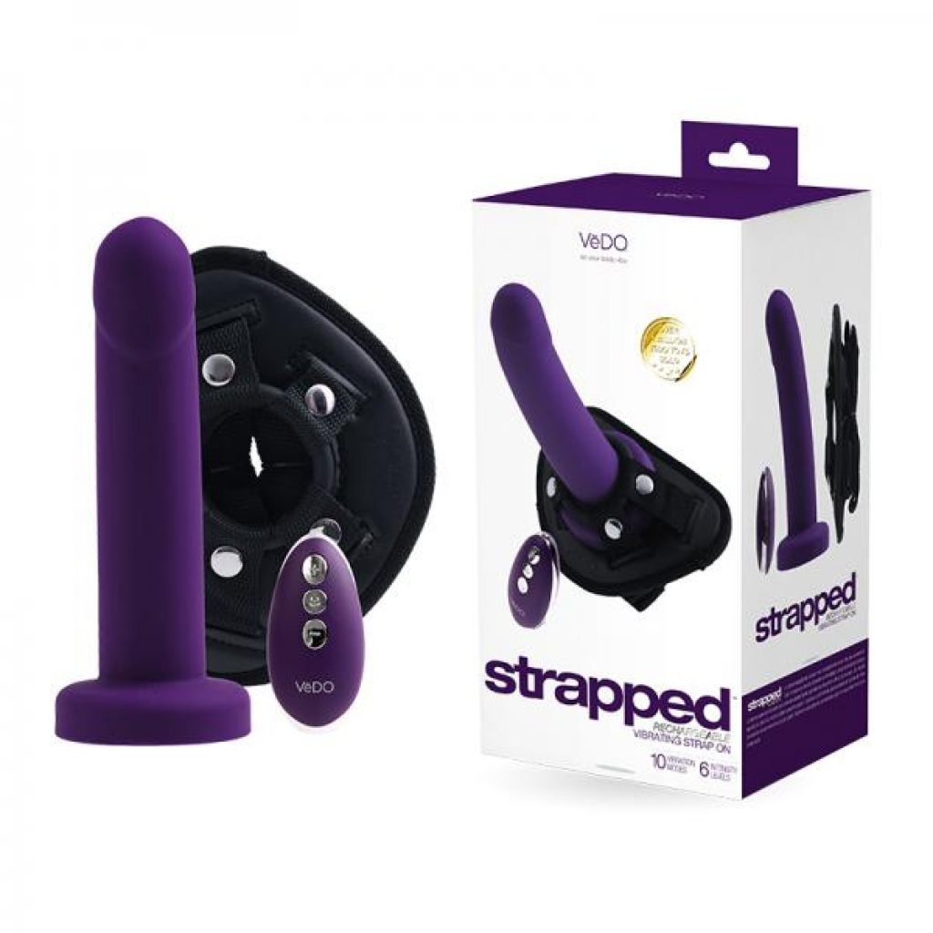 Vedo Strapped Rechargeable Vibrating Strap-on Deep Purple - Harness & Dong Sets