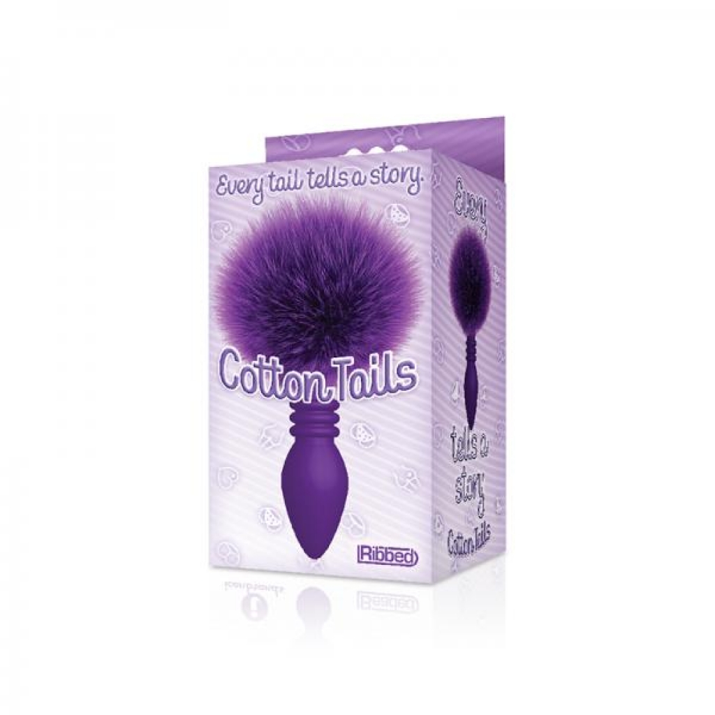 The 9's Cottontails Silicone Bunny Tail Butt Plug Ribbed Purple - Anal Plugs