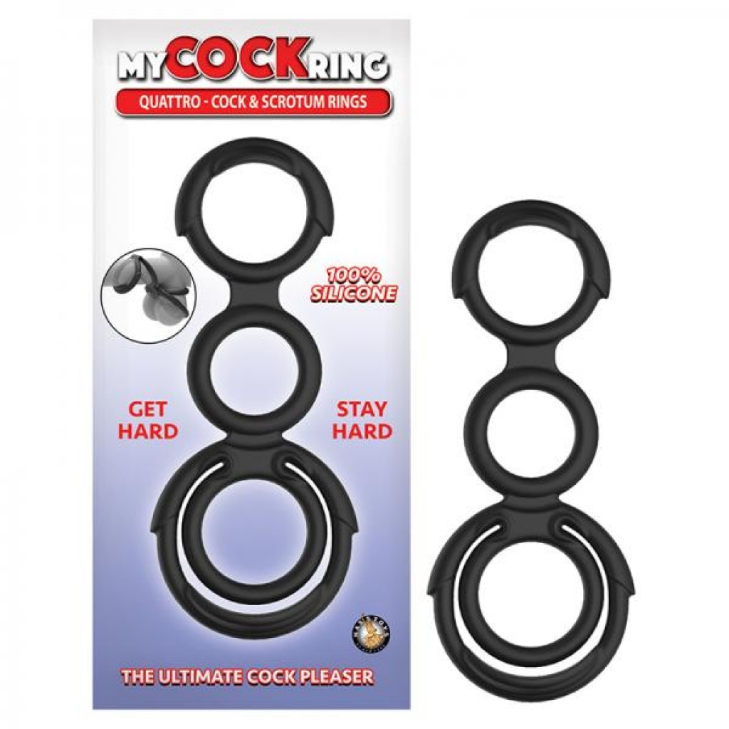 My Cockring Quattro Cock & Scrotum Rings Black - Stimulating Penis Rings
