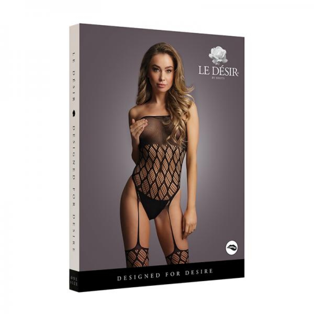 Shots Le Desir Strapless, Crotchless Teddy With Stockings Black O/s - Teddies