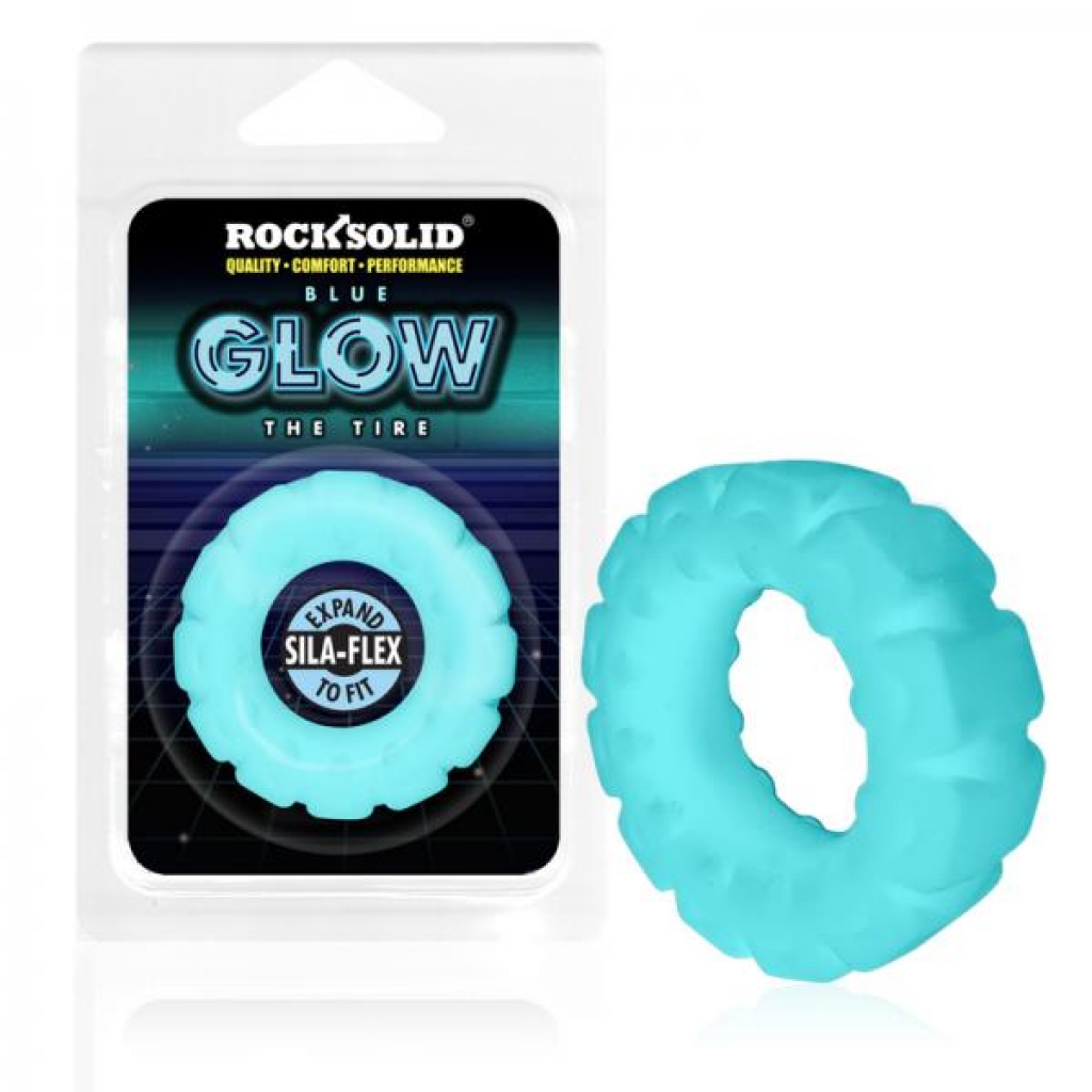 Rock Solid Sila-flex Glow-in-the-dark The Tire C-ring Blue - Classic Penis Rings