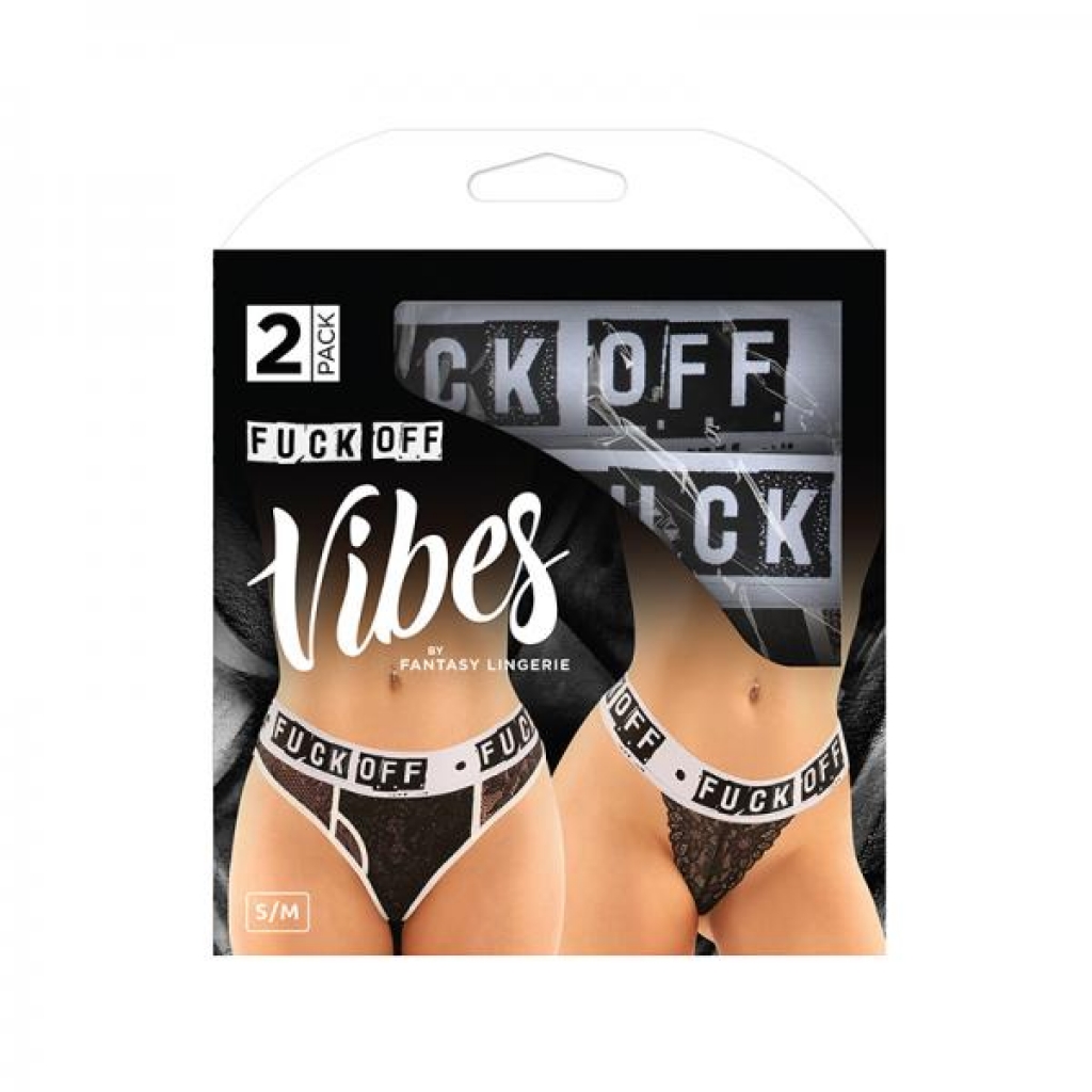 Vibes Fuck Off Buddy Pack 2 Pc. Lace Boyfriend Brief & Lace Thong S/m Black/white - Babydolls & Slips