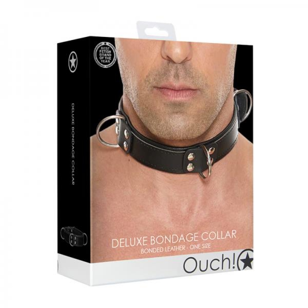 Ouch Deluxe Bondage Collar - One Size - Black - Collars & Leashes