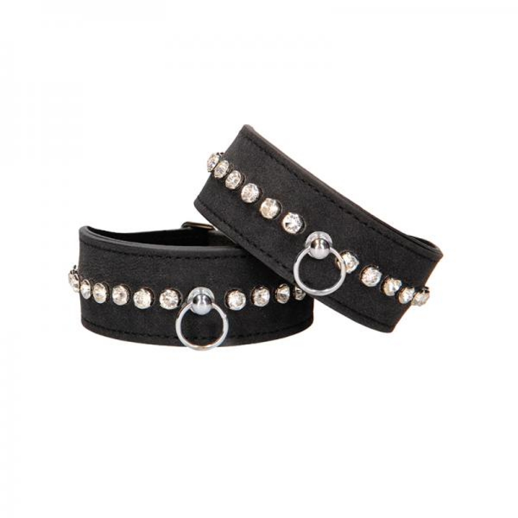 Ouch Diamond Studded Wrist Cuffs - Black - Handcuffs