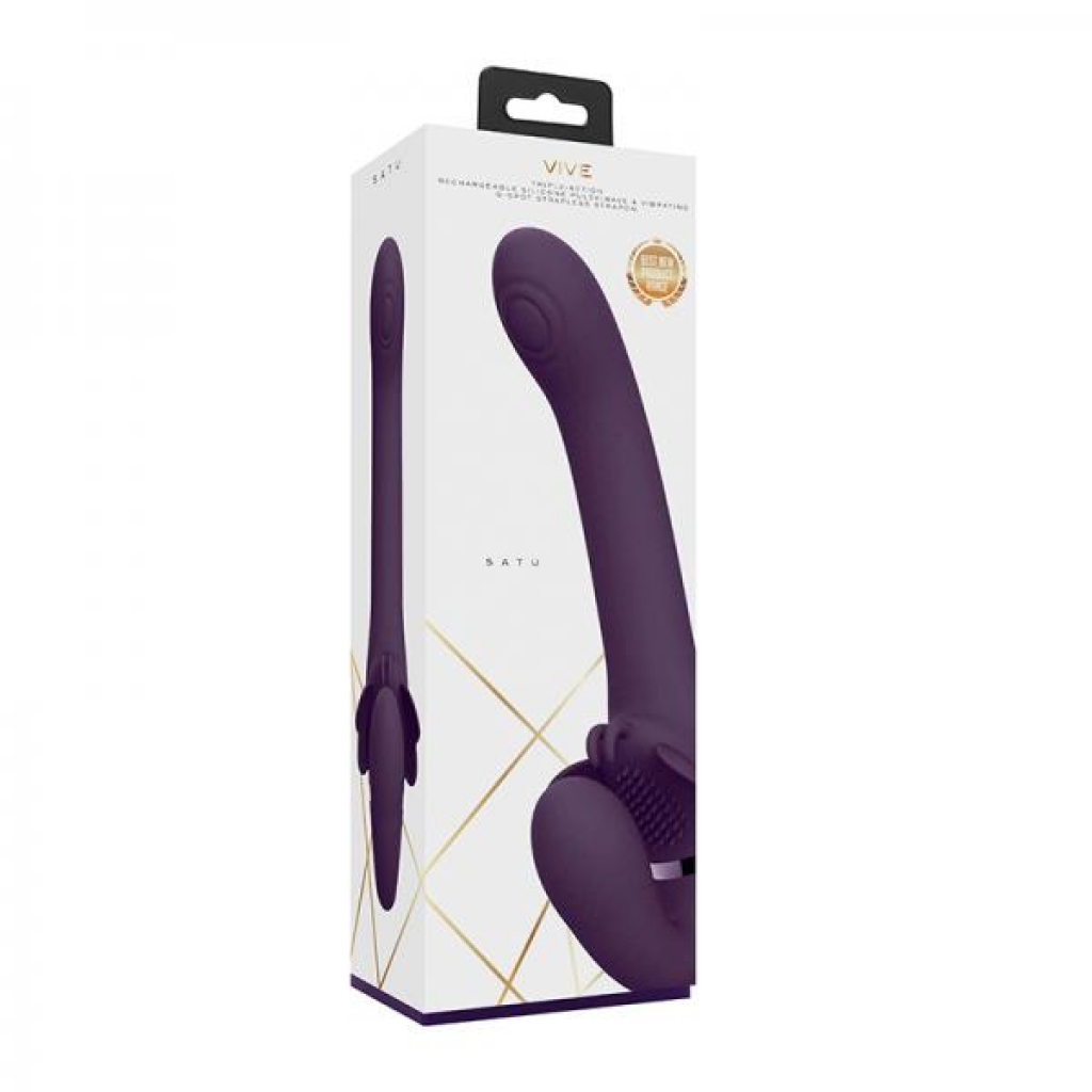 Vive - Satu Rechargeable Pulse-wave Triple-motor Silicone Strapless Strap-on - Purple - Strapless Strap-ons
