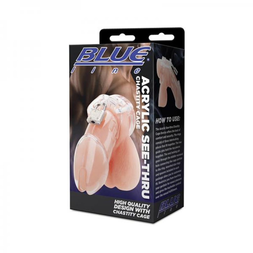 Blue Line Acrylic See-thru Chastity Cage - Chastity & Cock Cages