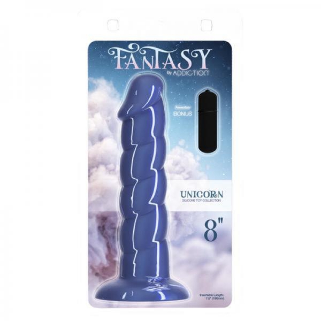 Addiction Unicorn Fantasy Dong 8 In. Blue With Powerbullet - Bullet Vibrators