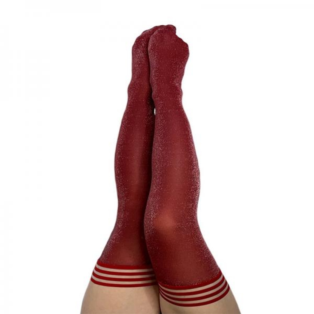 Kixies Holly Cranberry Sparkle Thigh-high Stockings Size D - Bodystockings, Pantyhose & Garters
