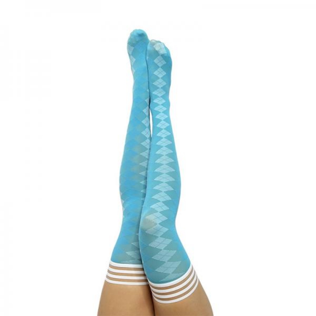Kixies On Point Collection Par 4 Blue Argyle Thigh-high Stockings Size B - Bodystockings, Pantyhose & Garters
