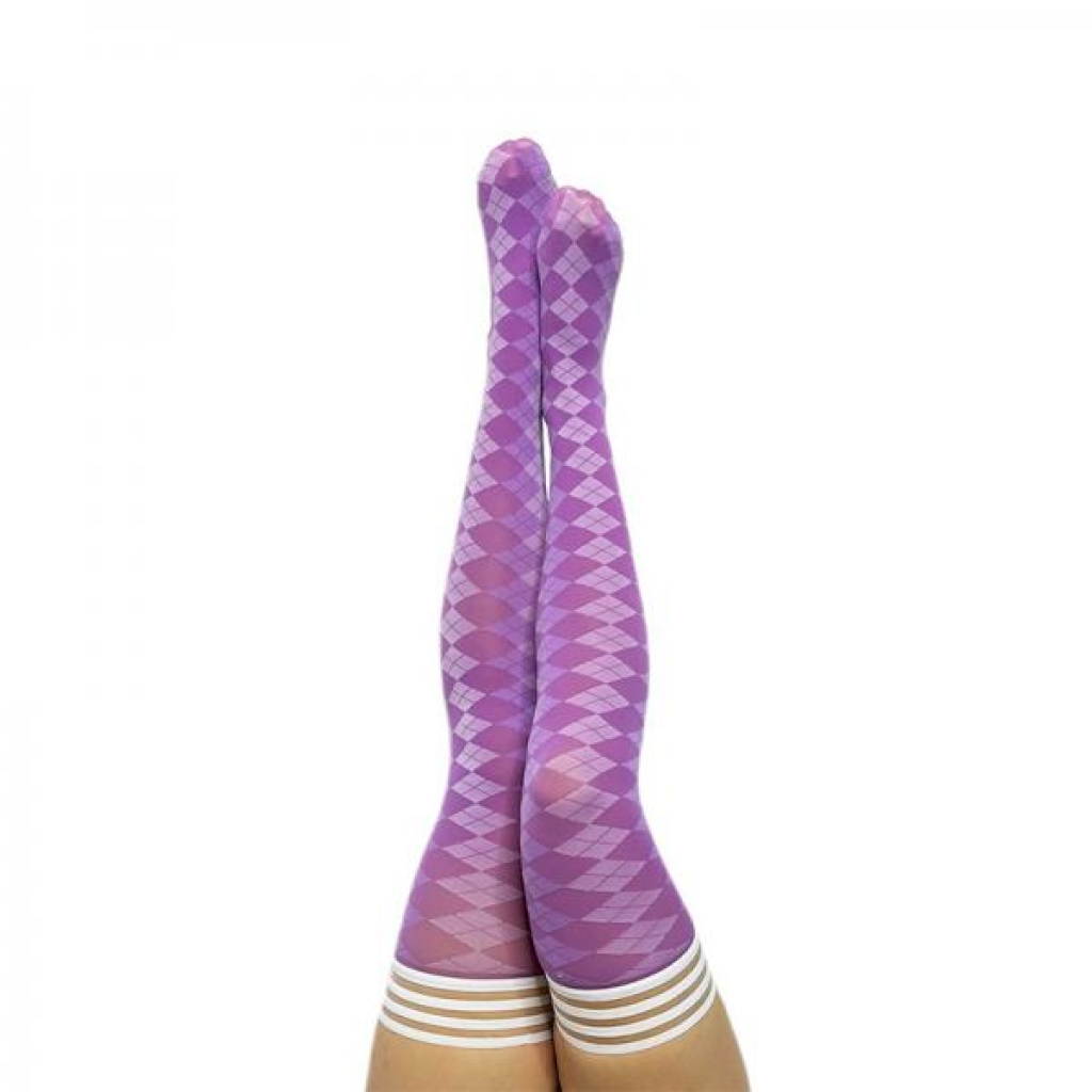 Kixies On Point Collection Par 4 Purple Argyle Thigh-high Stockings Size B - Bodystockings, Pantyhose & Garters