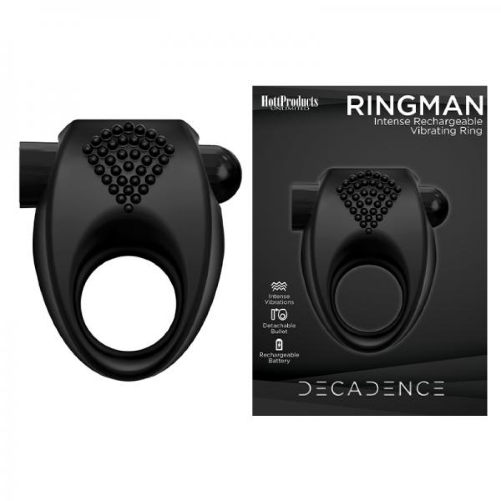Decadence Ring Man Vibrating Rechargeable Cock Ring Black - Couples Vibrating Penis Rings