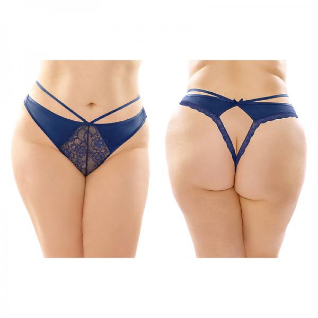 Kalina Strappy Microfiber And Lace Thong With Back Cutout 6-pack Q/s Navy - Babydolls & Slips