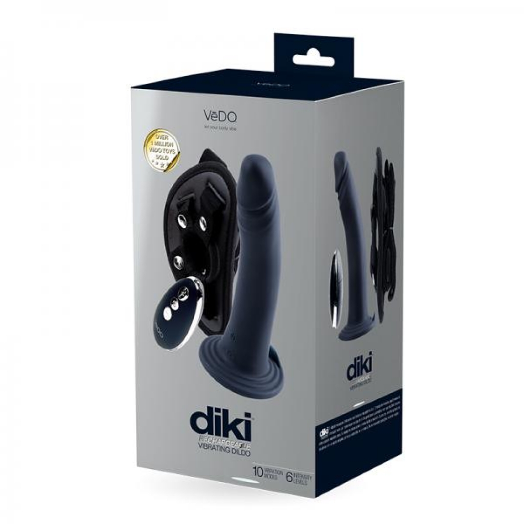 Vedo Diki Rechargeable Vibrating Dildo With Harness Just Black - Harness & Dong Sets