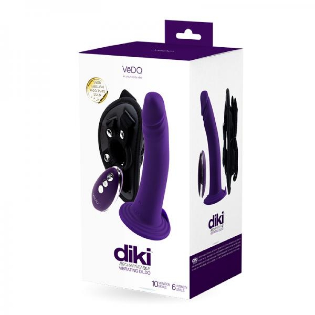 Vedo Diki Rechargeable Vibrating Dildo With Harness Deep Purple - Realistic
