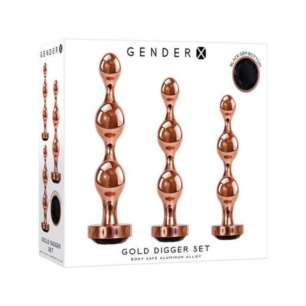 Gender X Gold Digger Set Of 3 Plugs Rose Gold/black - Anal Trainer Kits
