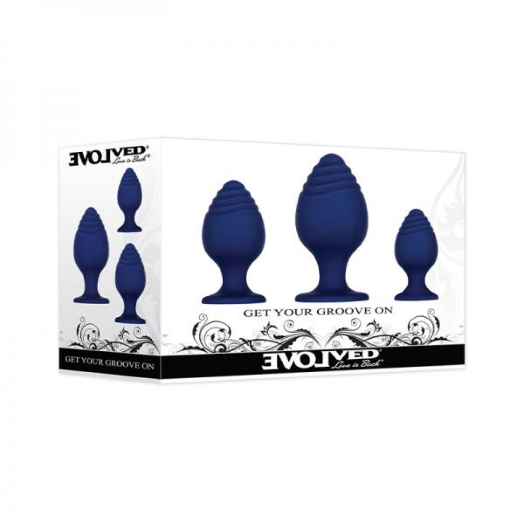 Evolved Get Your Groove On Butt Plug Set Of 3 Silicone Blue - Anal Trainer Kits
