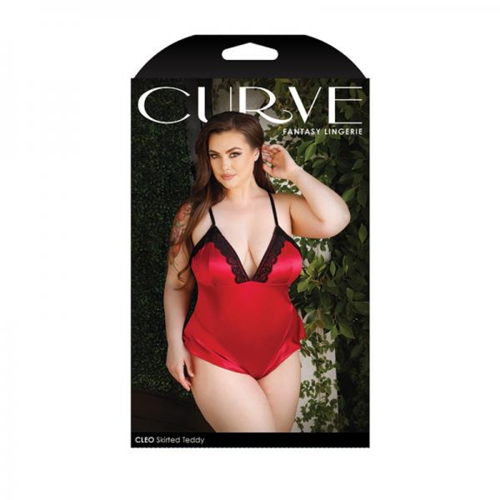 Curve Cleo Skirted Teddy With Lace Trim And Snap Closure Red 1x/2x - Teddies