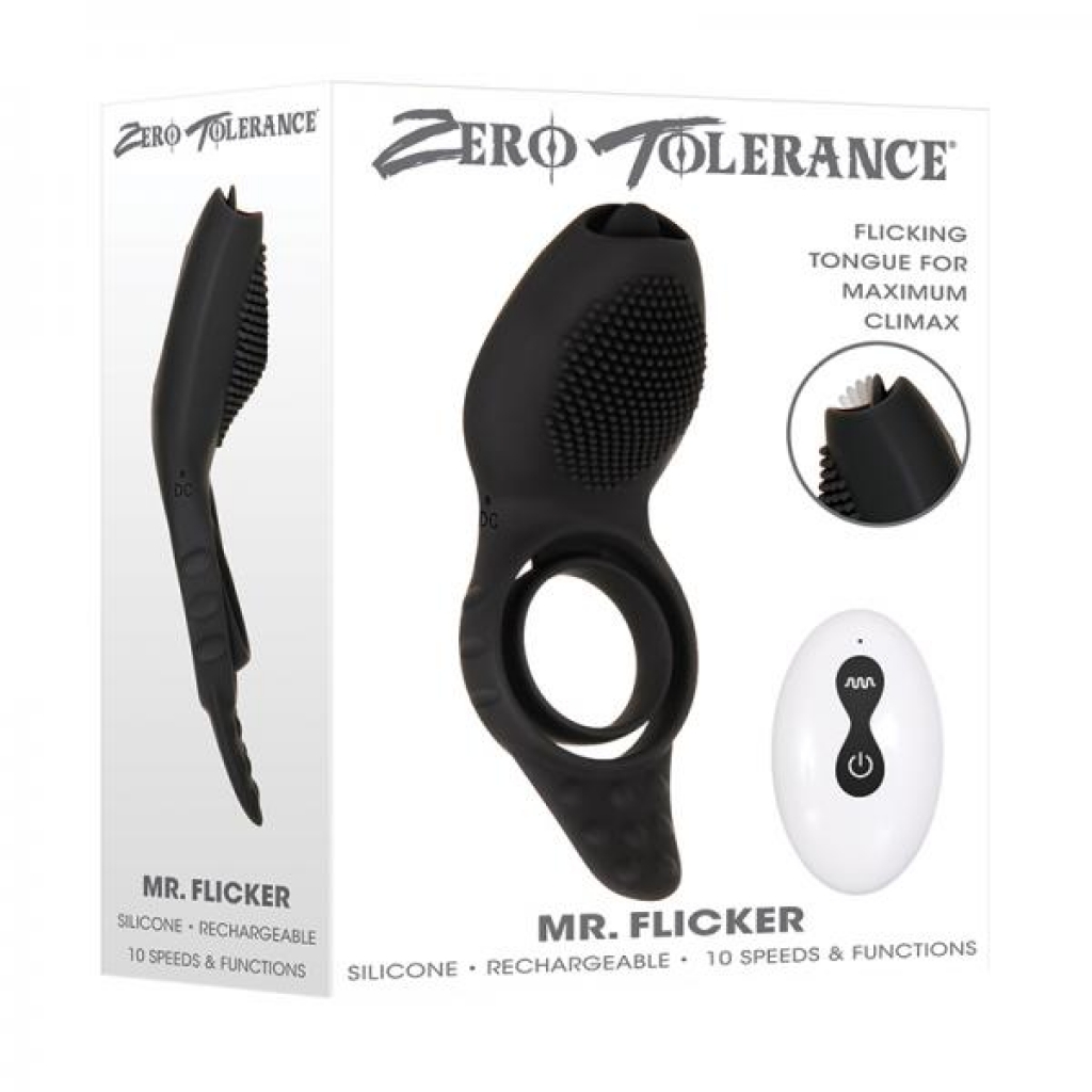 Zt Mr. Flicker Vibrating Silicone Cock Ring Black - Couples Penis Rings