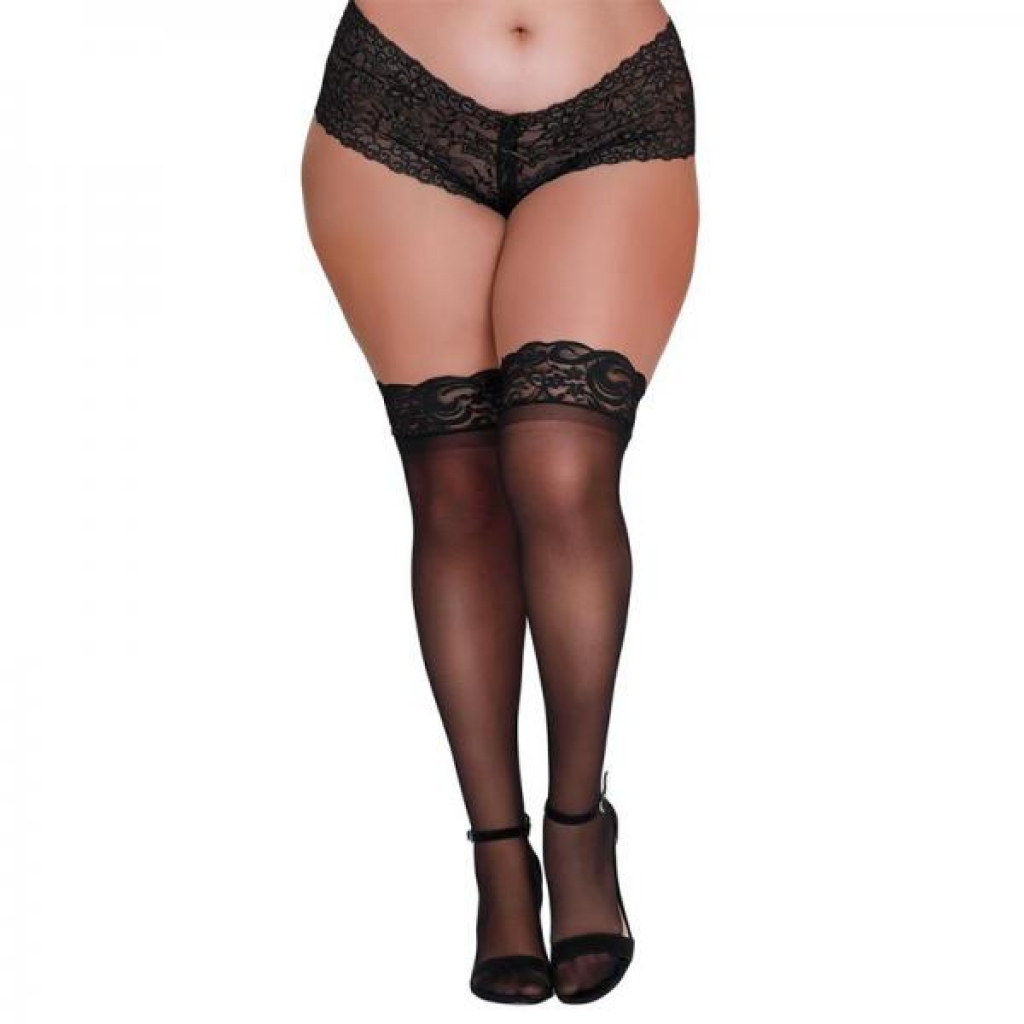 Dreamgirl Plus-size Sheer Thigh-high Stockings With Silicone Lace Top White Queen - Bodystockings, Pantyhose & Garters