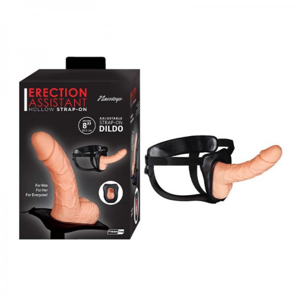 Erection Assistant Hollow Strap-on 8 In. White - Hollow Strap-ons
