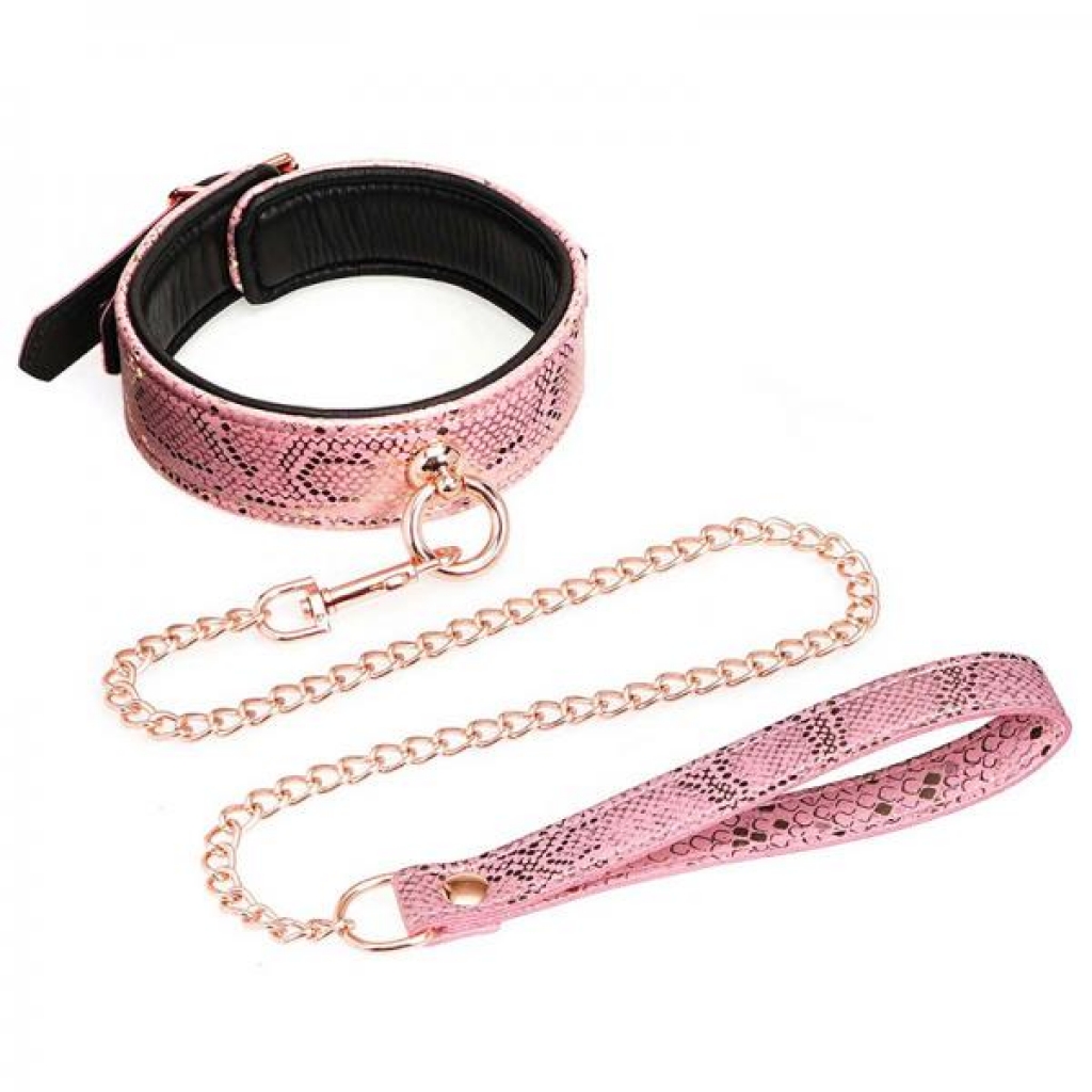 Collar And Leash Micro Fiber Snake Print With Leather Lining - Collars & Leashes