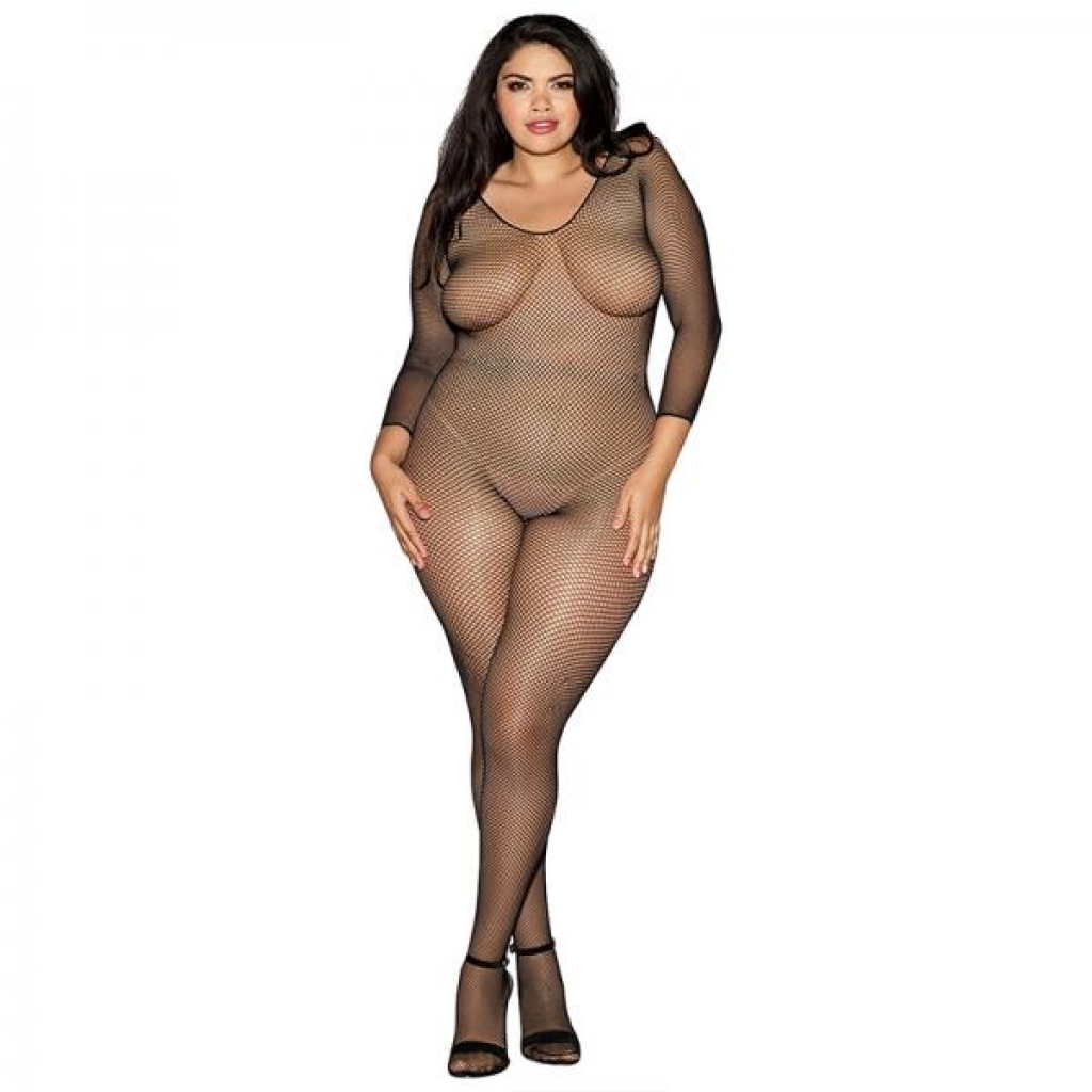 Dreamgirl Longsleeve Fishnet Bodystocking With Open Crotch Black Queen - Bodystockings, Pantyhose & Garters