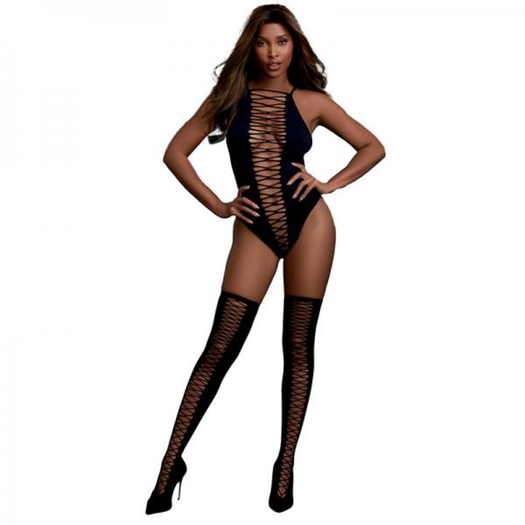Dreamgirl Opaque Seamless Teddy With High-neck Styling With Fixed Shoulder Straps Black Os - Teddies