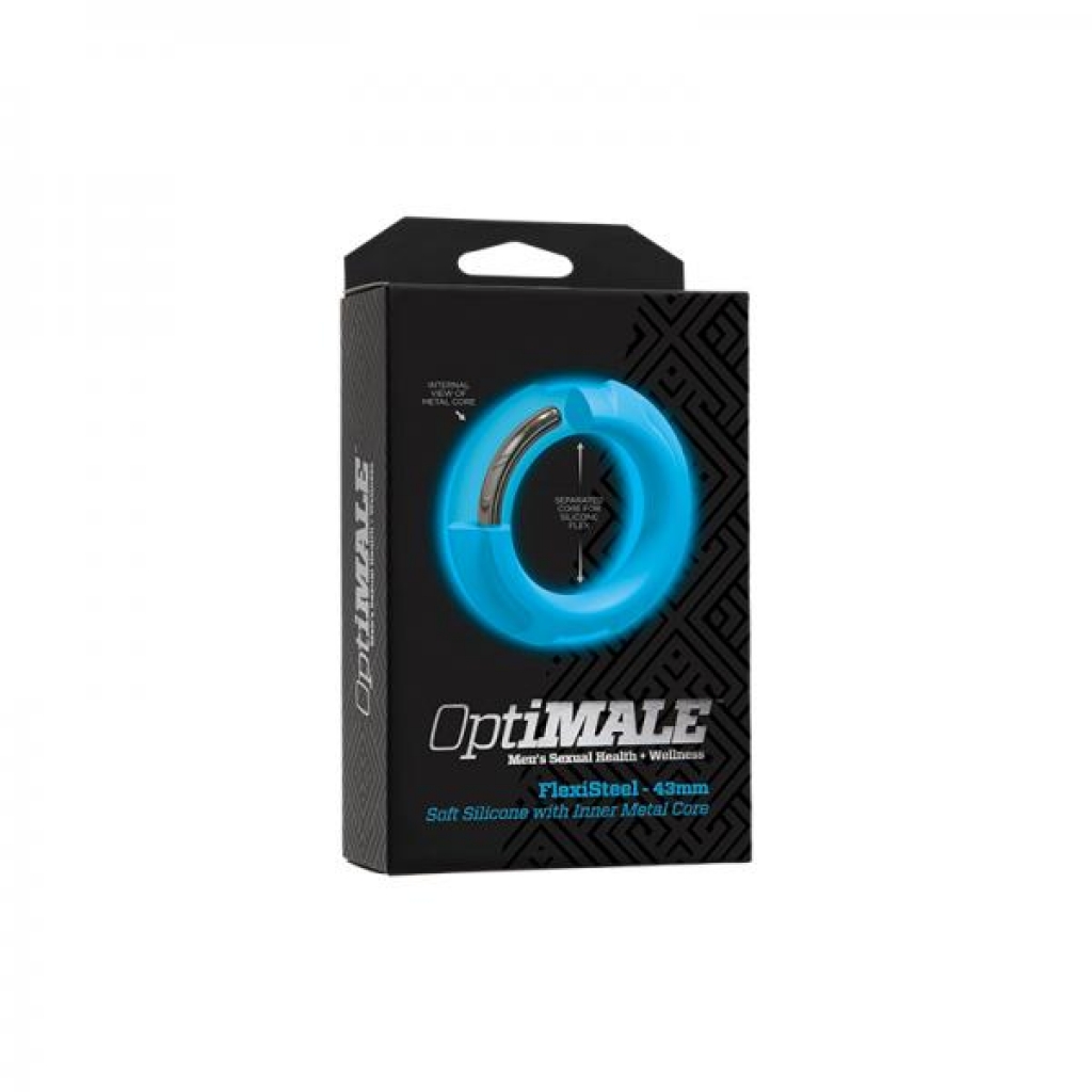 Optimale Flexisteel Silicone, Metal Core Cock Ring 43 Mm Blue - Adjustable & Versatile Penis Rings