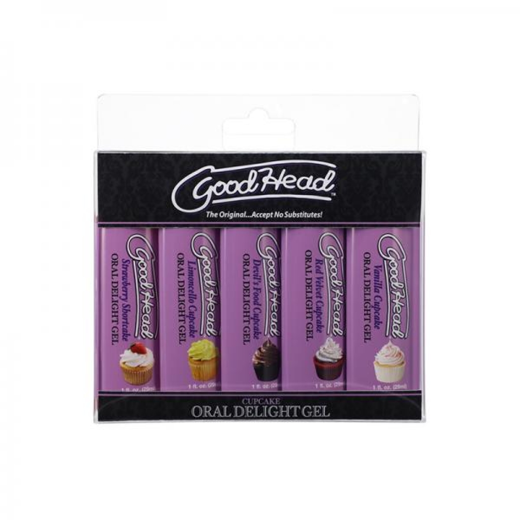 Goodhead Oral Delight Gel Cupcake 5 Pack 1 Oz. Vanilla Cupcake, Devil's Food Cupcake, Strawberry Sho - Oral Sex