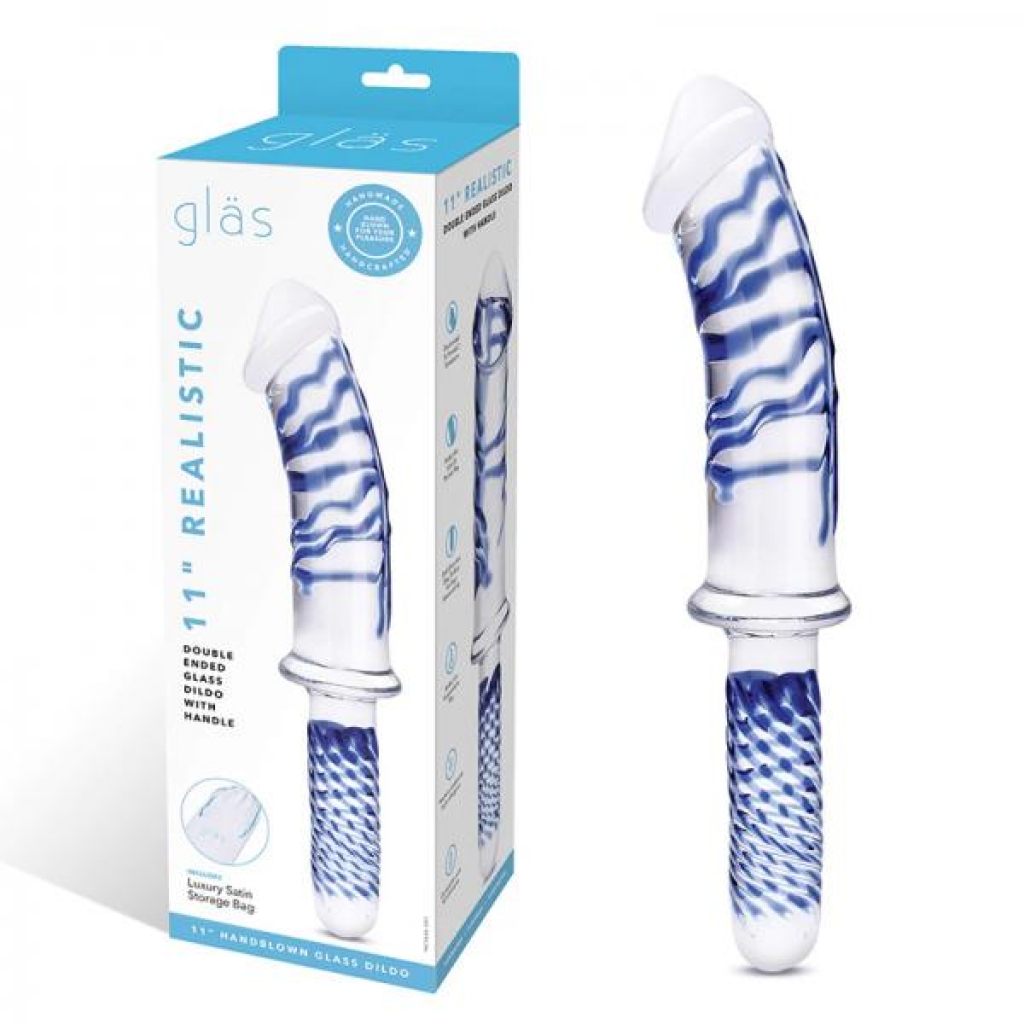 Glas Realistic Double Glass Dildo Handle 11 In. - Double Dildos