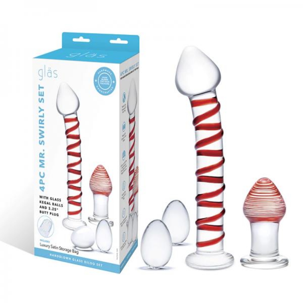 Glas Mr. Swirly Set With Glass Kegal Balls And 3.25 In. Buttplug - Realistic Dildos & Dongs
