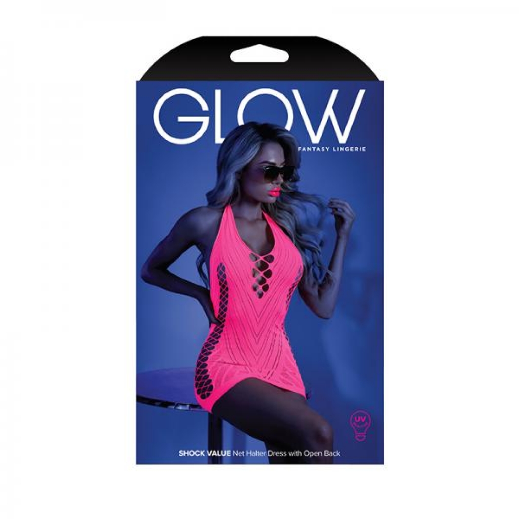 Glow Shock Value Net Halter Dress Neon Pink Os - Transgender Wear