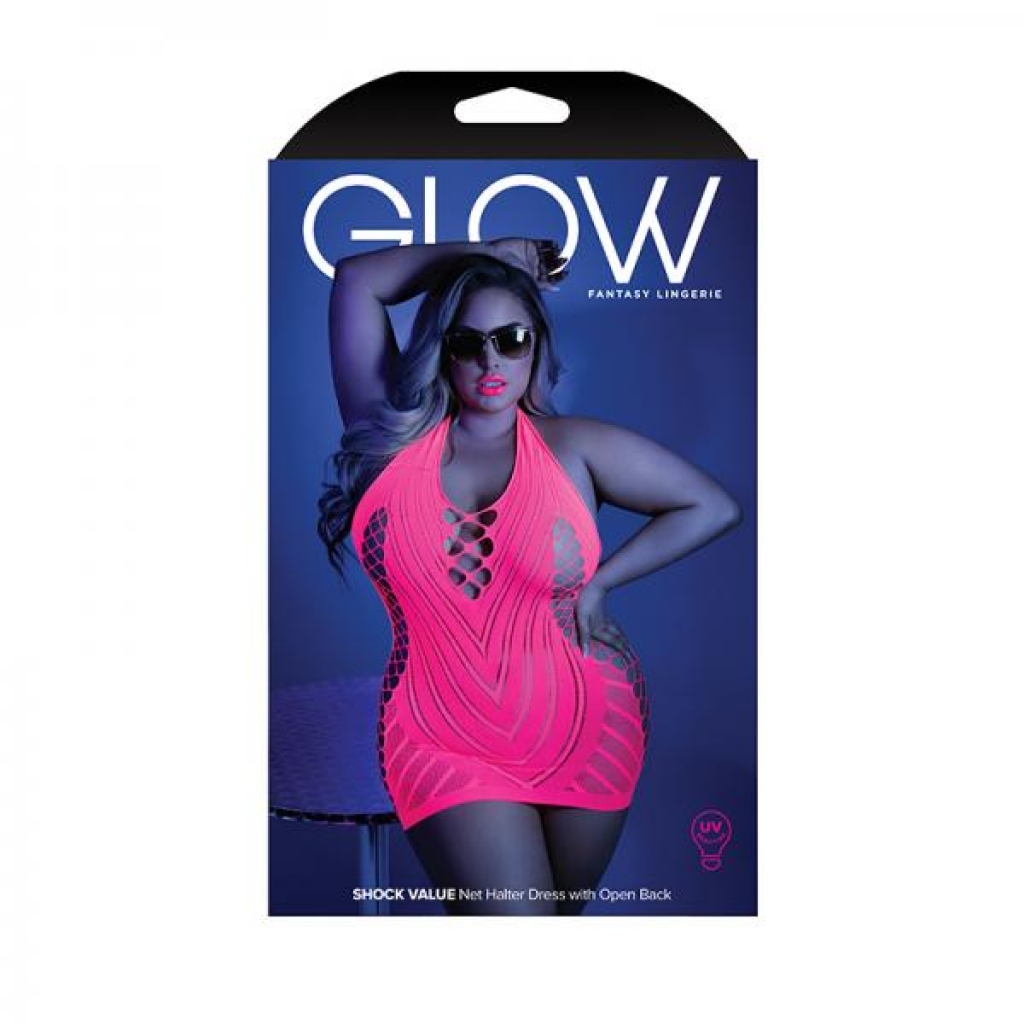 Glow Shock Value Net Halter Dress Neon Pink Qs - Transgender Wear