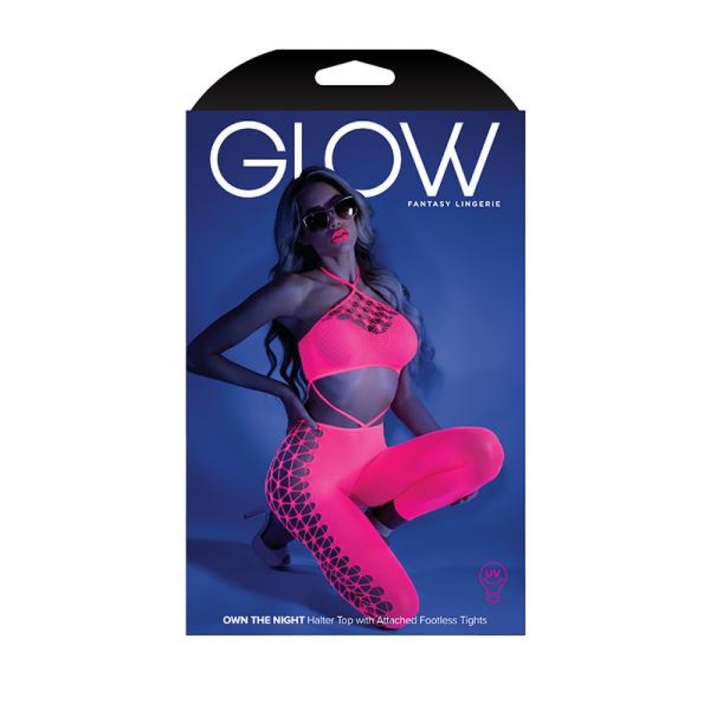 Glow Own The Night Cropped Cut-out Halter Bodystocking Neon Pink Os - Transgender Wear