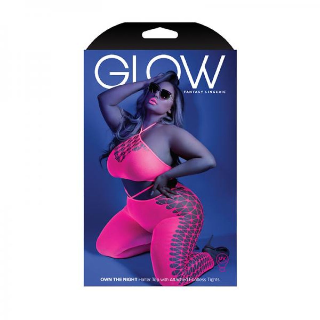Glow Own The Night Cropped Cut-out Halter Bodystocking Neon Pink Qs - Transgender Wear