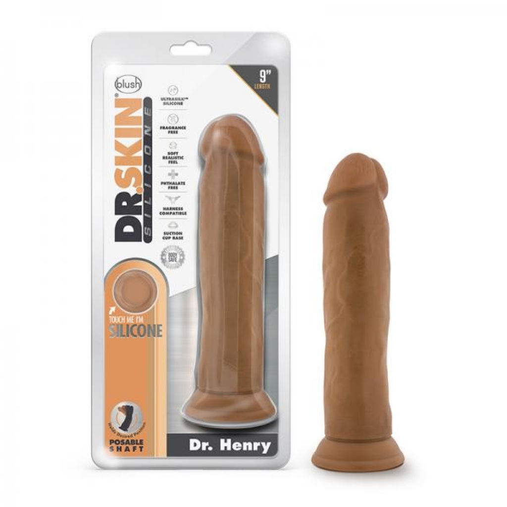 Dr. Skin Dr. Henry Dildo With Suction Cup Silicone 9 In. Mocha - Realistic Dildos & Dongs