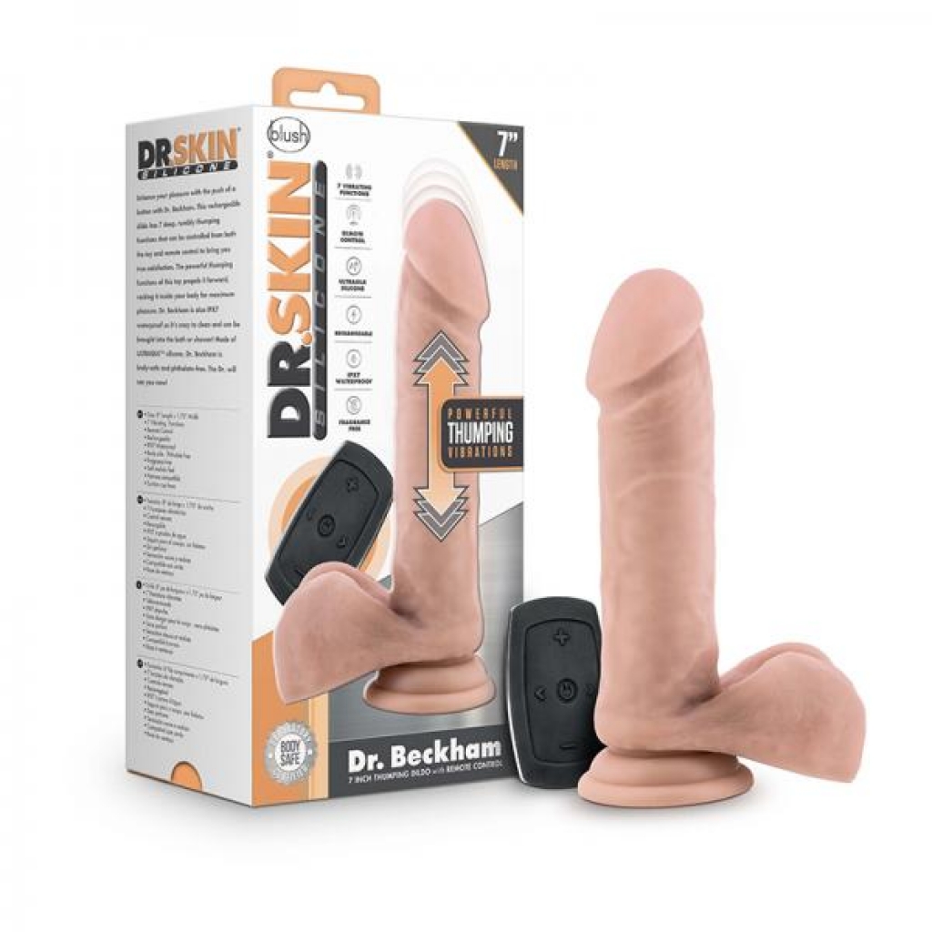 Dr. Skin Dr. Beckham Thumping Dildo With Remote Control Silicone 8 In. Vanilla - Realistic