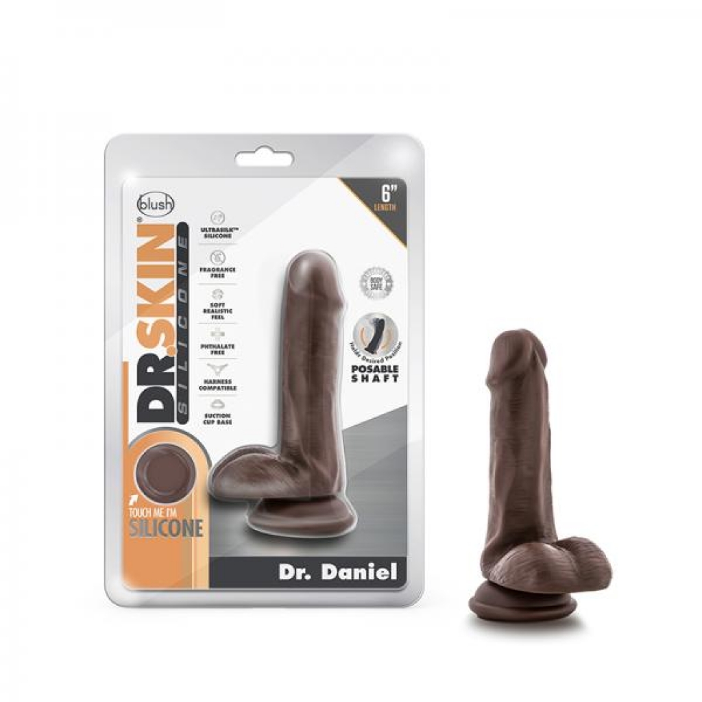 Dr. Skin Dr. Daniel Dildo With Suction Cup Silicone 6 In. Chocolate - Realistic Dildos & Dongs