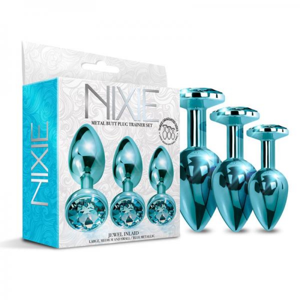 Nixie Metal Butt Plugtrainerset 3-piece Blue Metallic - Anal Trainer Kits