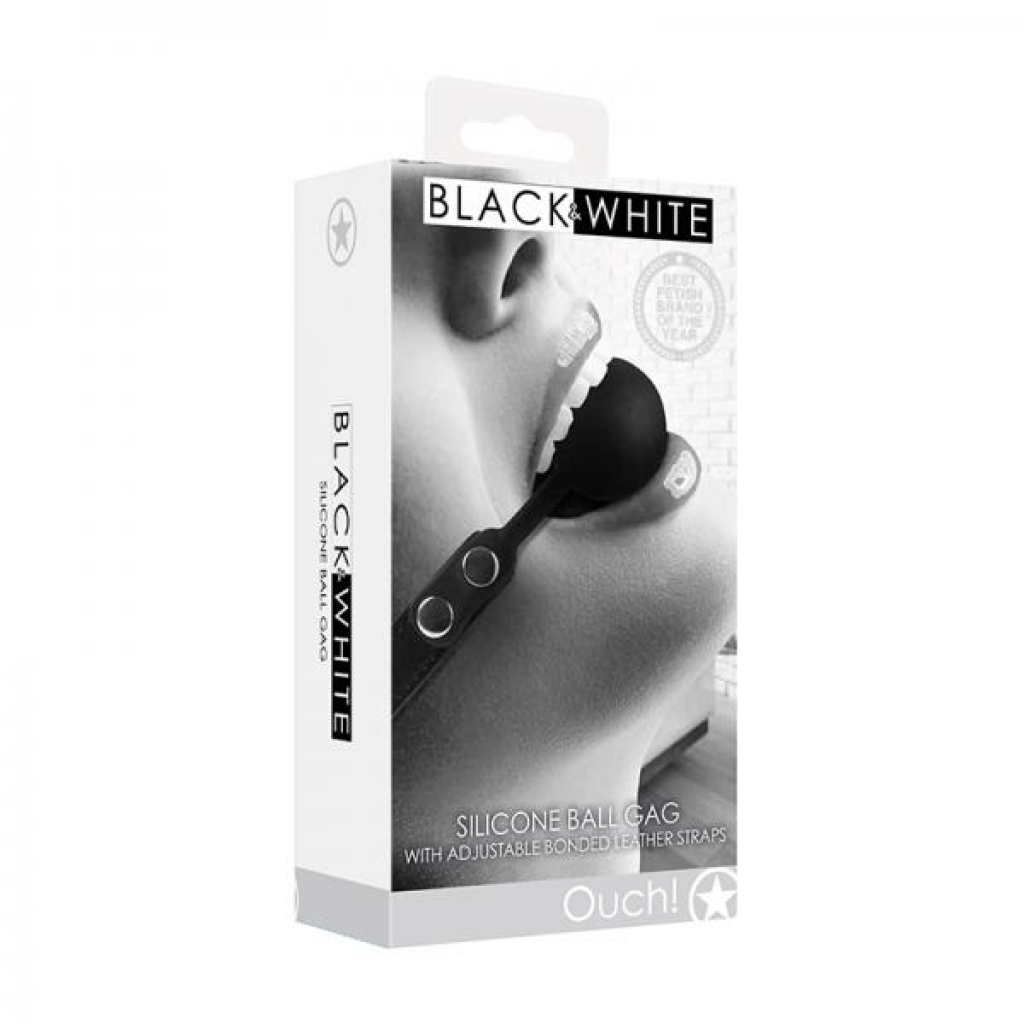 Ouch! Black & White Silicone Ball Gag With Adjustable Bonded Leather Straps Black - Ball Gags