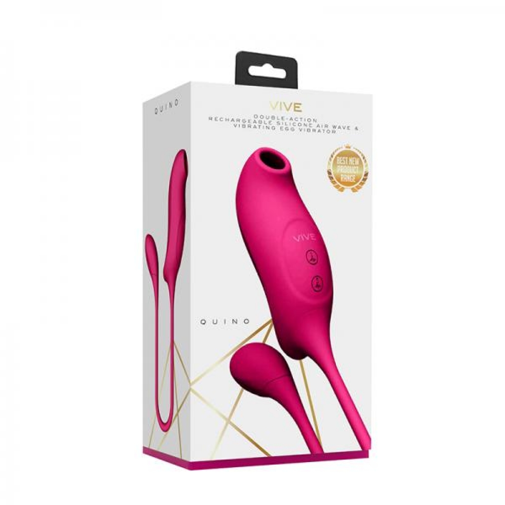 Vive Quino Air Wave & Vibrating Egg Vibrator Pink - Clit Suckers & Oral Suction