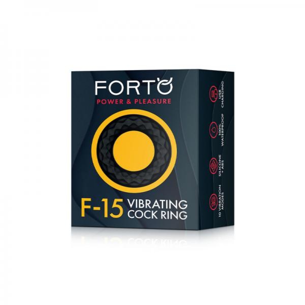 Forto F-15: Silicone Vibrating Cock Ring Black - Couples Vibrating Penis Rings
