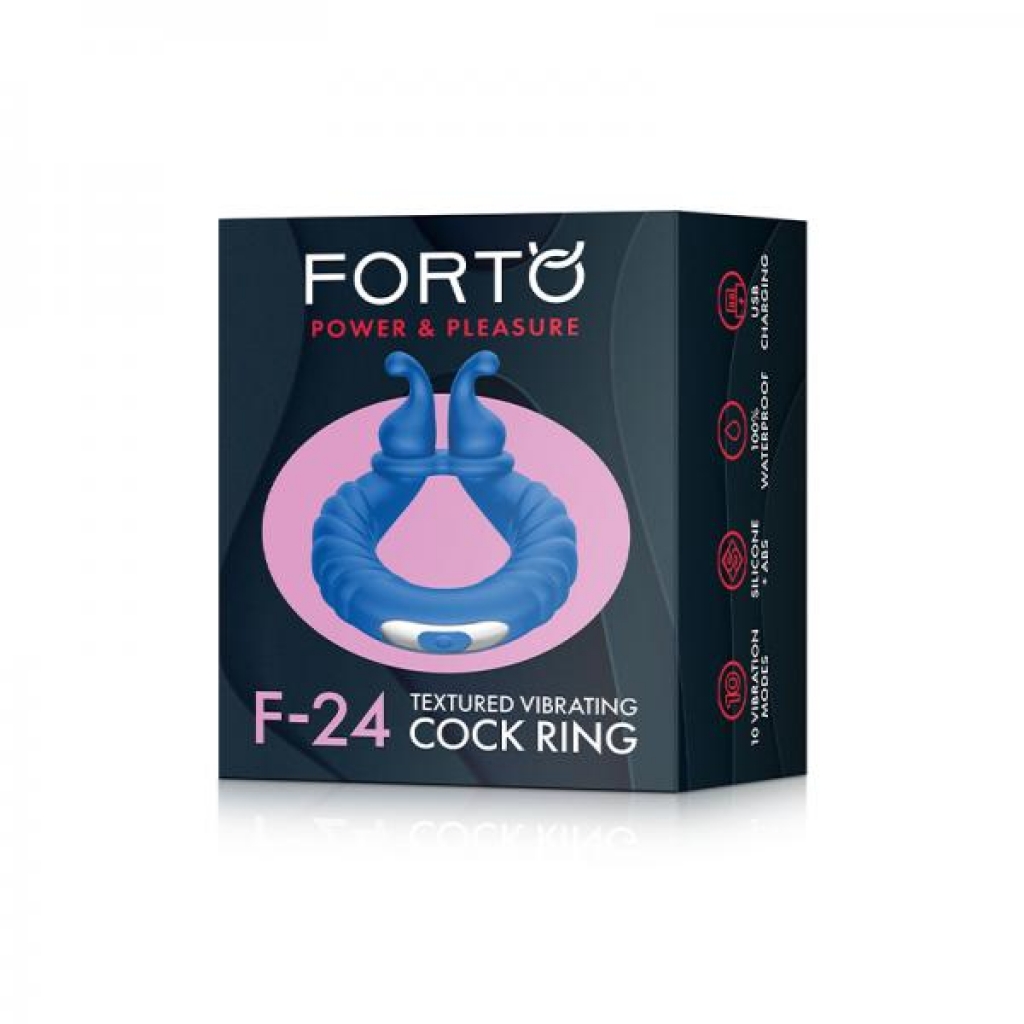 Forto F-24: Silicone Textured Vibrating Cock Ring Blue - Couples Vibrating Penis Rings