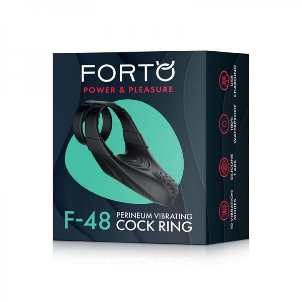 Forto F-48: Silicone Perineum Vibrating Double Cockring Black - Couples Vibrating Penis Rings