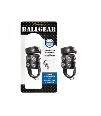 Ballgear Ball Stretcher With Separator & D-ring - Black - Mens Cock & Ball Gear