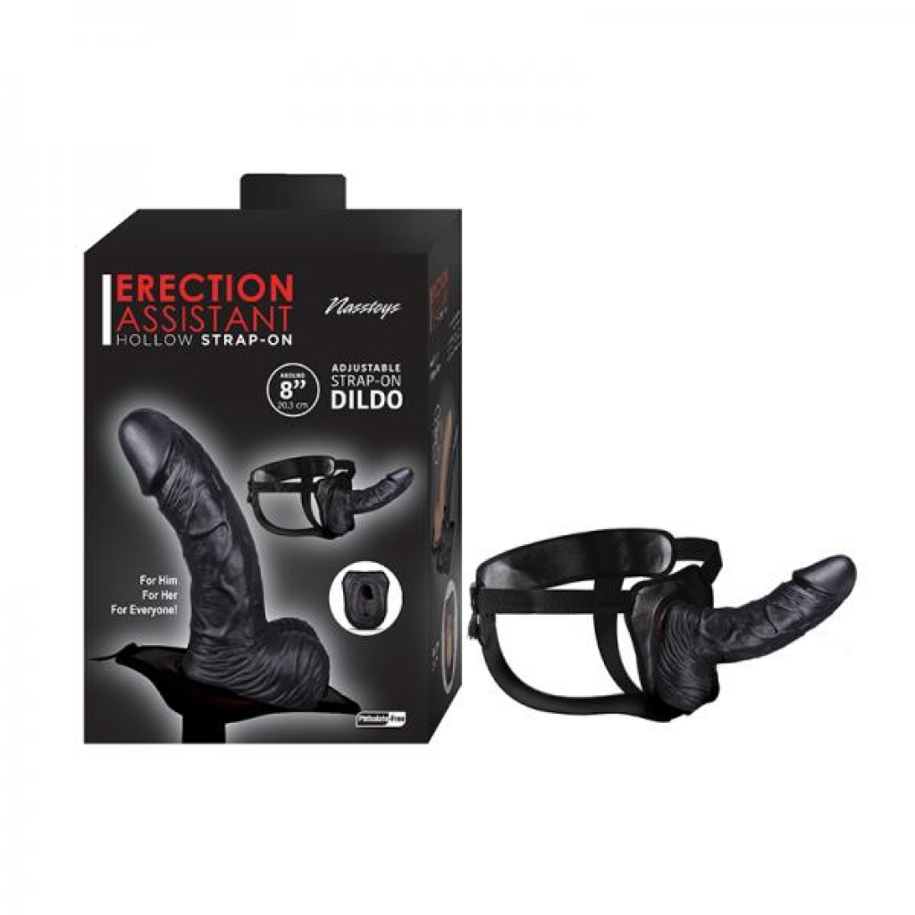 Erection Assistant Hollow Strap-on 8 In. Black - Harness & Dong Sets