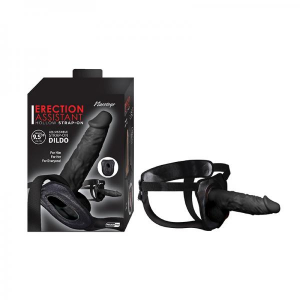 Erection Assistant Hollow Strap-on 9.5 In. Black - Harness & Dong Sets