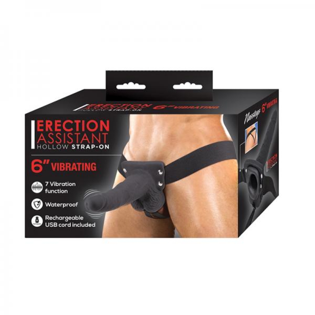 Erection Assistant Hollow Strap-on Vibrating 6 In. Black - Hollow Strap-ons
